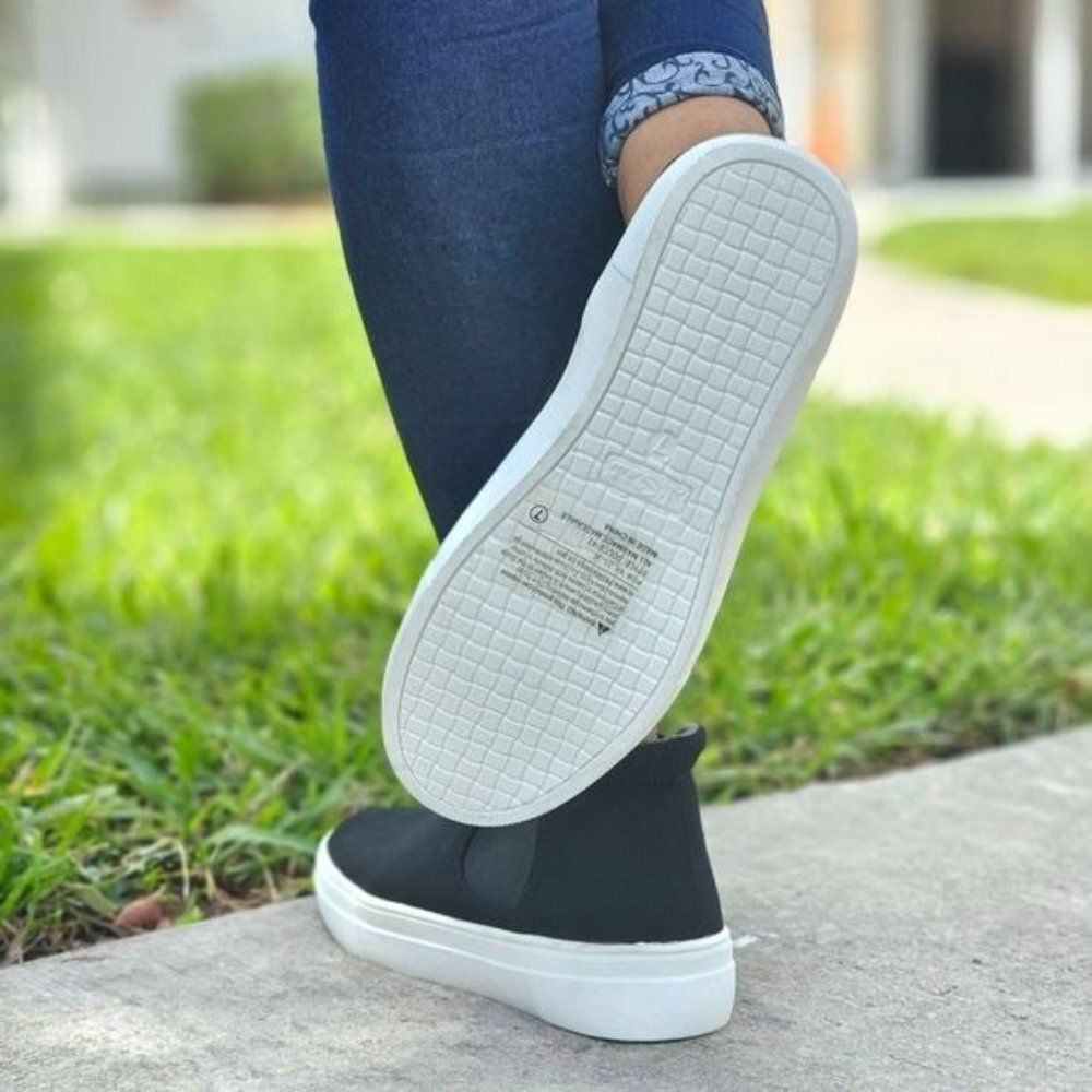 Black Nubuck Chelsea Style High Top Sneakers for Women Slip On - Picture 5 of 5